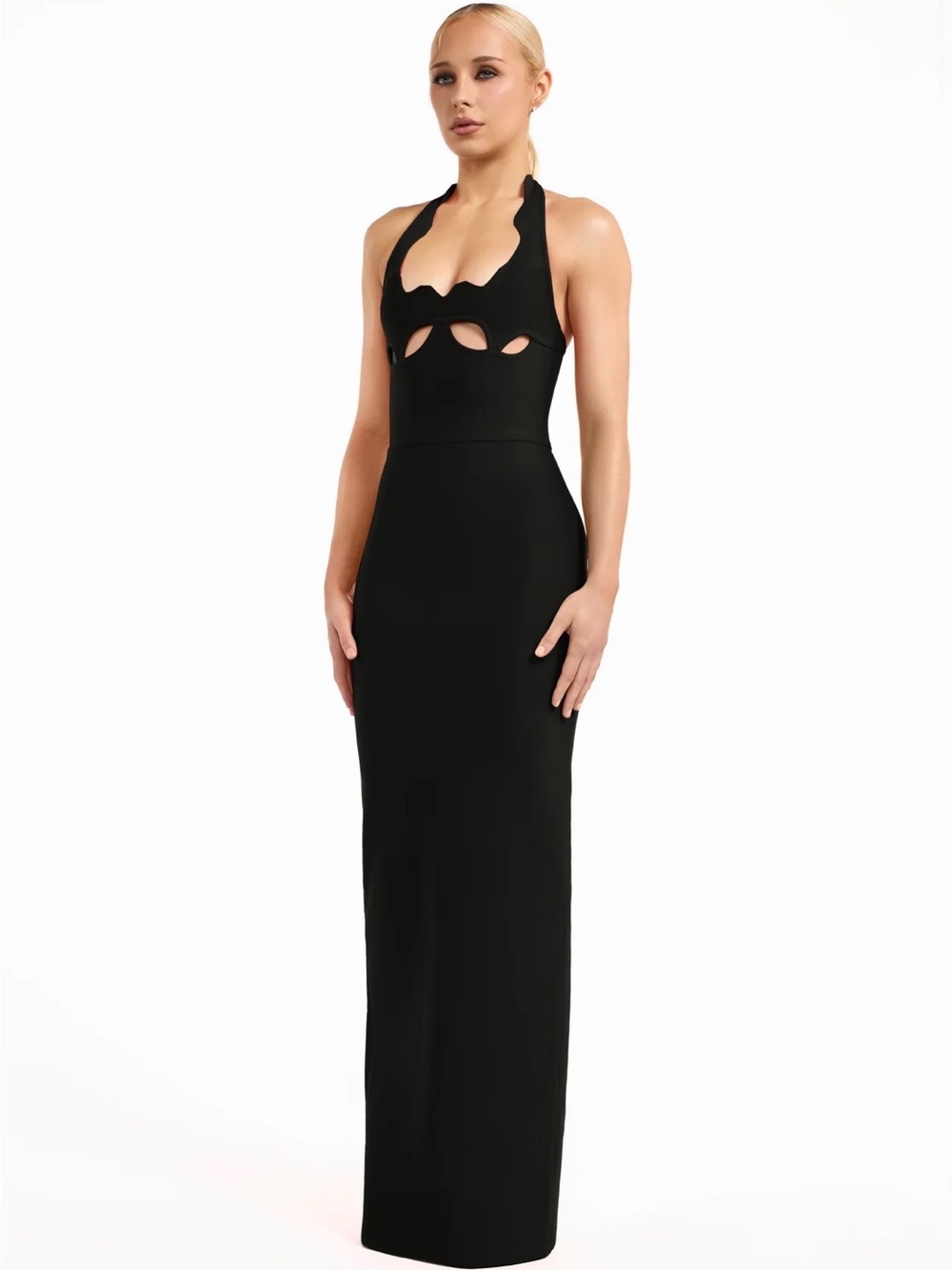 GIANNA HALTER GOWN - Black Cutout Halter Maxi Dress - Women Dresses Maxi